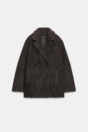 BOUCLÉ DOUBLE-BREASTED MID-LENGTH COAT - Dark brown by Zara