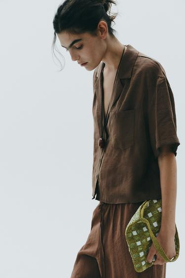 Zara FANTASY BEADED MINI BUCKET BAG - Green