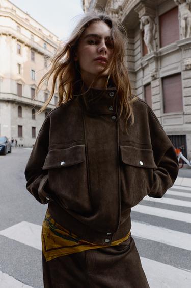 BLOUSON BOMBER OVERSIZE EFFET DAIM - Marron chocolat de Zara