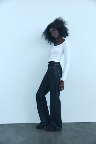 CAMISETA RIB MANGA LARGA - Blanco de Zara