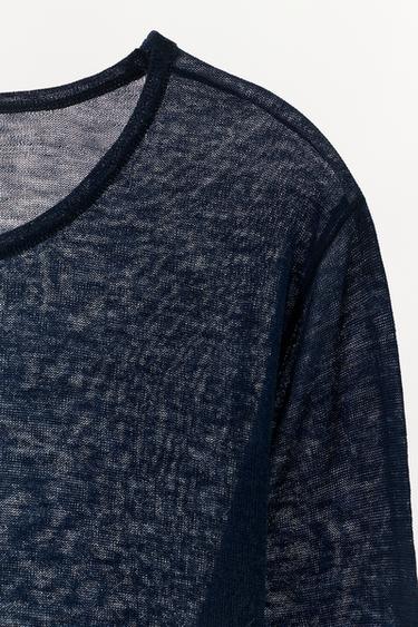 T-SHIRT 100% LAINE - Bleu marine de Zara - Image 9