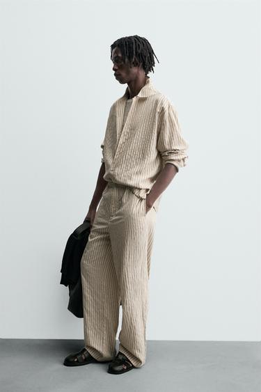 STRIPED WRINKLED-EFFECT FLOWING TROUSERS - Ecru by Zara - Image 3