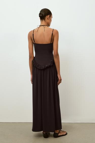 ROBE PEPLUM À VOLUME - Marron foncé de Zara - Image 4