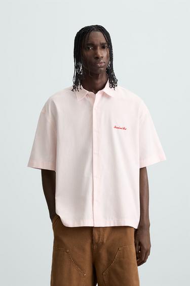 Zara CONTRAST EMBROIDERY SHIRT - Pink
