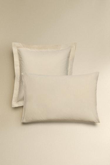 Zara STRIPED SEERSUCKER COTTON PILLOWCASE - 米色