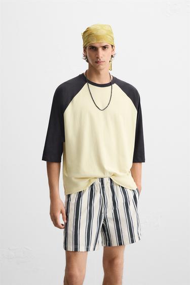 MAILLOT DE BAIN MOYEN RAYURES - Écru / Bleu de Zara - Image 1