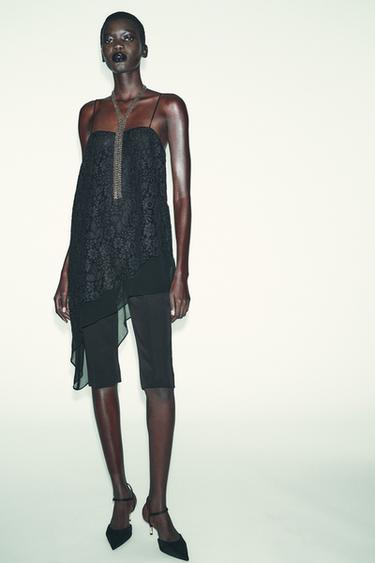 ATASAN PANJANG RENDA ASIMETRIS - Hitam dari Zara