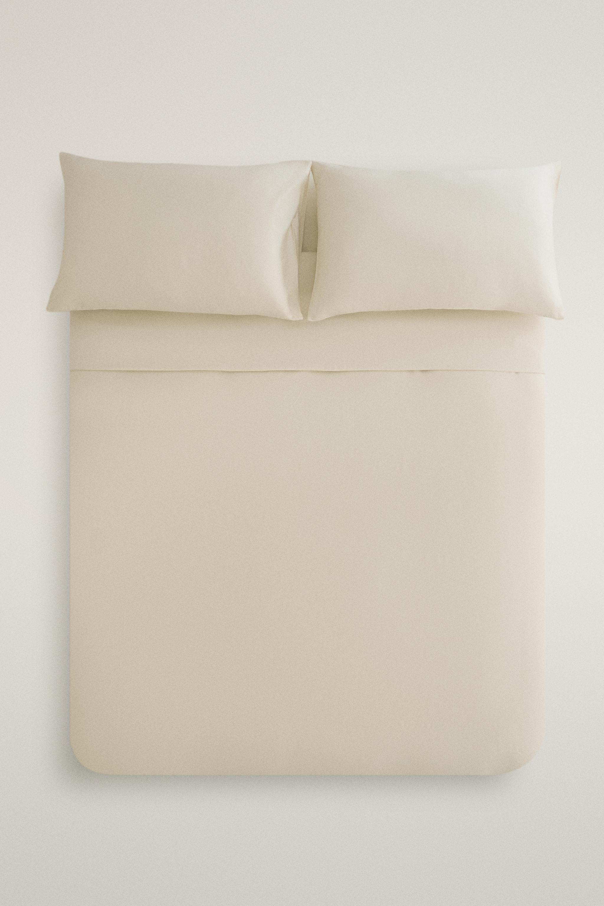 FADED-EFFECT SATEEN DUVET COVER (300 THREAD COUNT) — Vanilla