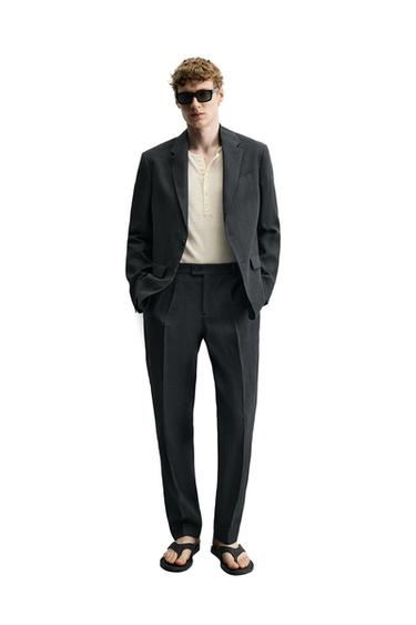 100% LINEN REGULAR FIT SUIT TROUSERS - Dark navy by Zara