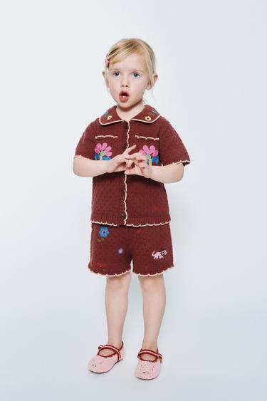 TRICOT POLO MET GEBORDUURDE BLOEMEN SISSEL EDELBO X ZARA KIDS - Bruin van Zara