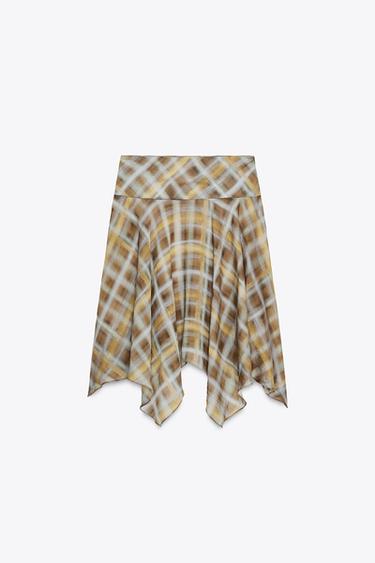 CHECK MIDI SKIRT - Khaki by Zara - Image 4