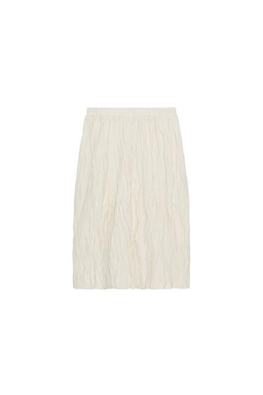 FALDA MIDI PUNTO EFECTO ARRUGADO - Crema de Zara