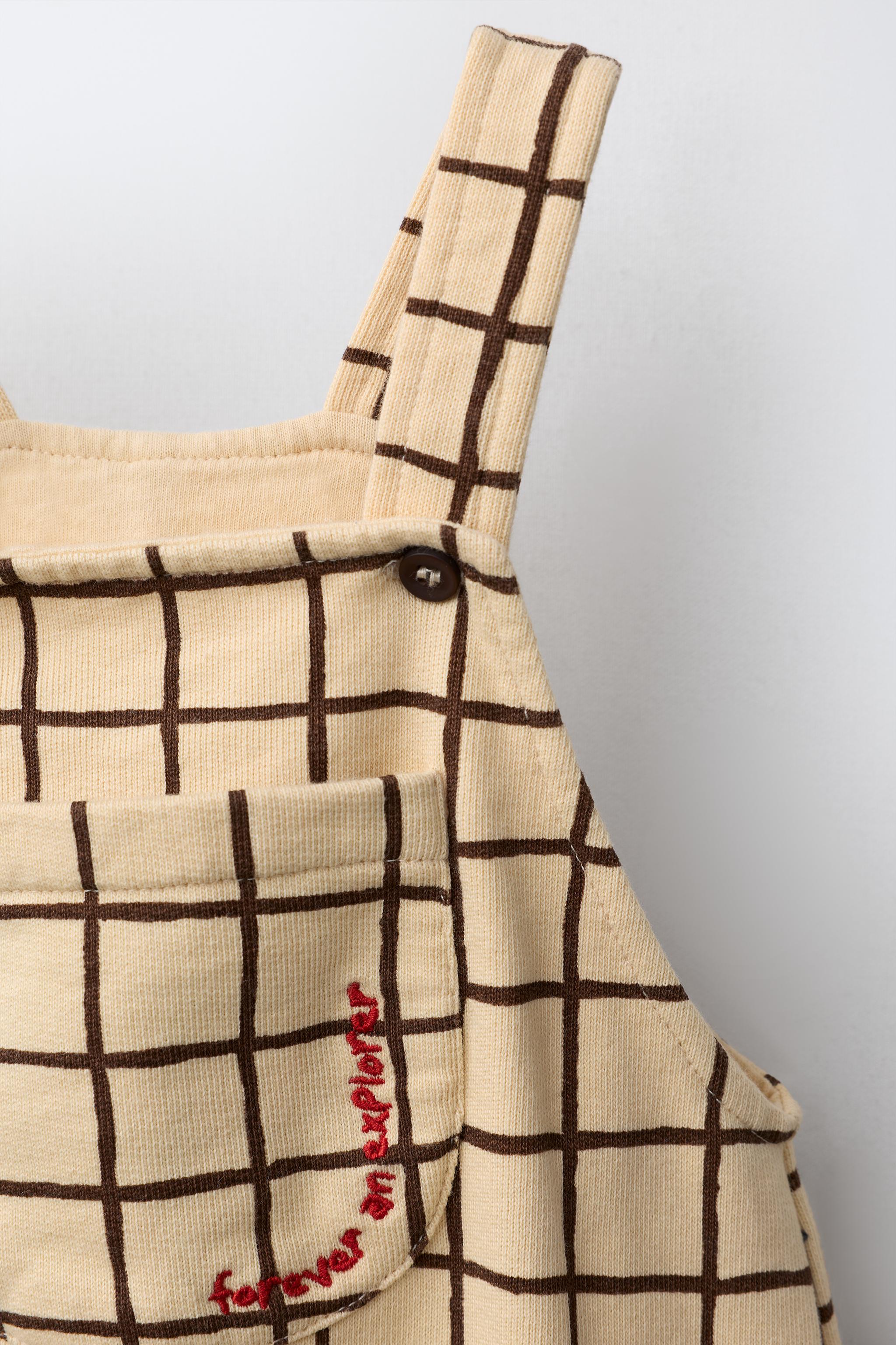 CHECK FLEECE EMBROIDERED DUNGAREES - Vanilla | ZARA Turkey