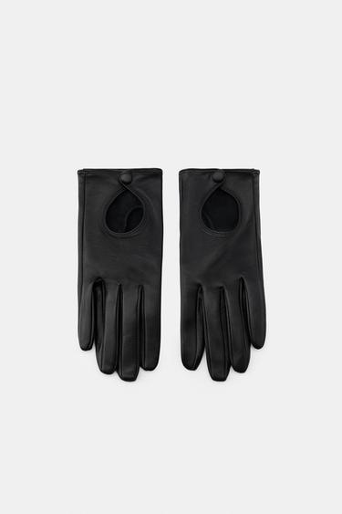 SHORT LEATHER GLOVES - Black by Zara
