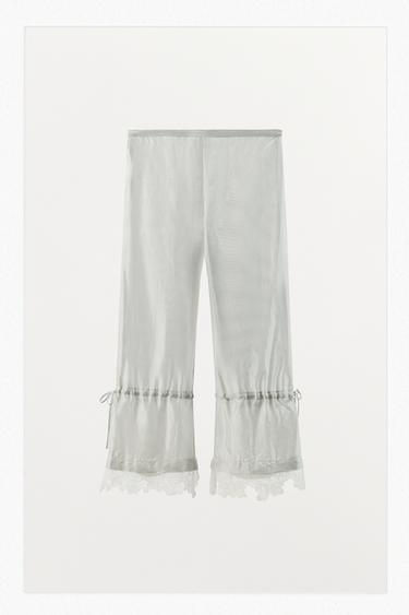 STRIPED CAPRI TROUSERS WITH LACE - Ecru / Beige by Zara