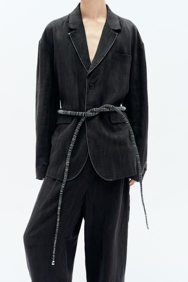 OVERSIZE LINEN JACQUARD BLAZER X FANGLU LIN - Charcoal by Zara - Image 5
