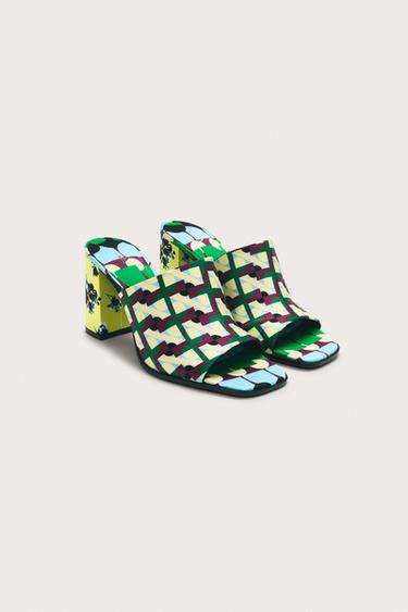 Zara LIMITED EDITION PRINTED MULE HEELS - Multi-color