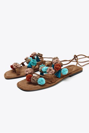 Zara BEADED STRAPPY SANDALS - Multi-color