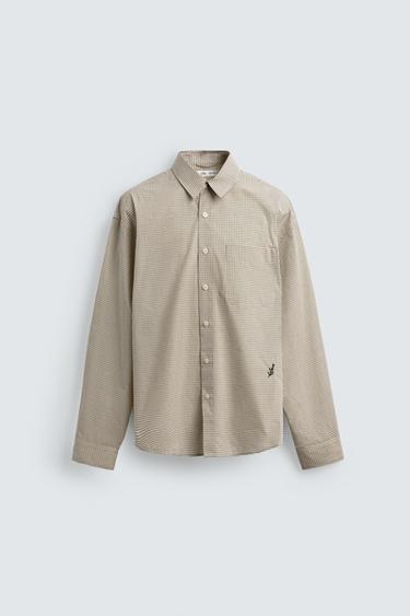CAMISA CUADROS BORDADO - Crudo de Zara