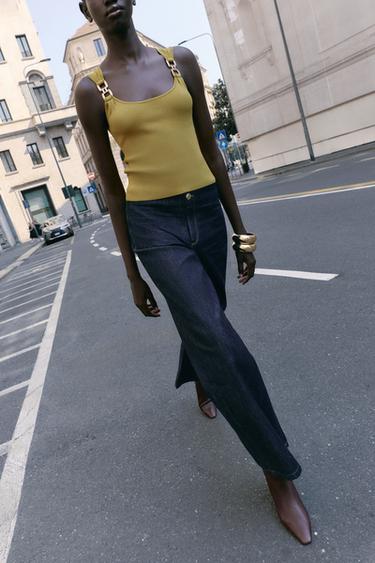 TOP EN MAILLE DÉTAIL MÉTALLIQUE - Vert moyen de Zara - Image 0