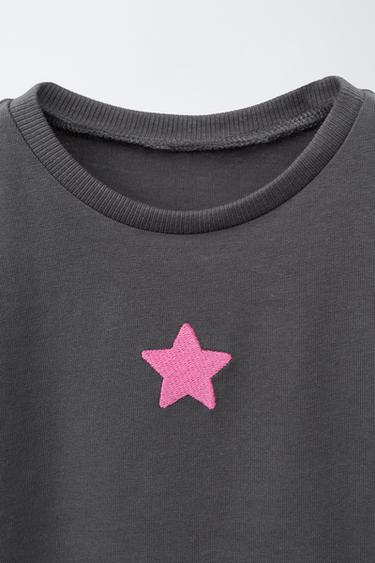 EMBROIDERED SLOGAN T-SHIRT - Charcoal by Zara - Image 2