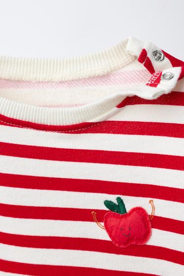 SWEAT À RAYURES ET APPLIQUÉ POMME - Rouge / Blanc de Zara - Image 2