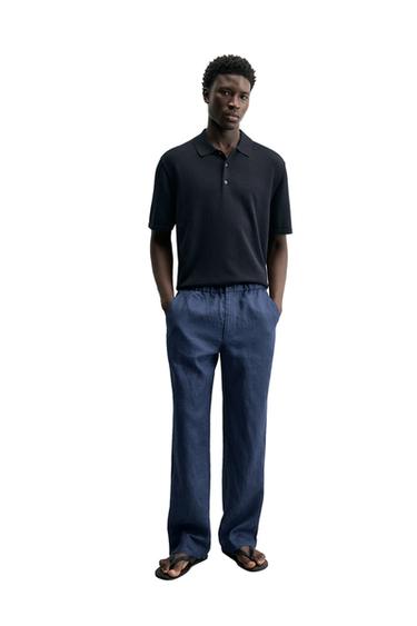 100% LINEN REGULAR FIT TROUSERS - Navy blue by Zara - Image 0