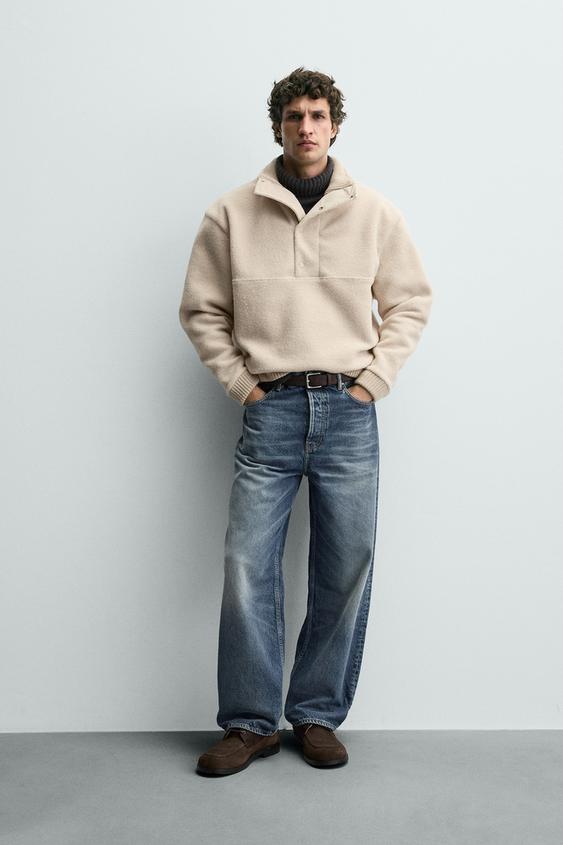 COMBINATION FAUX SHEARLING SWEATSHIRT