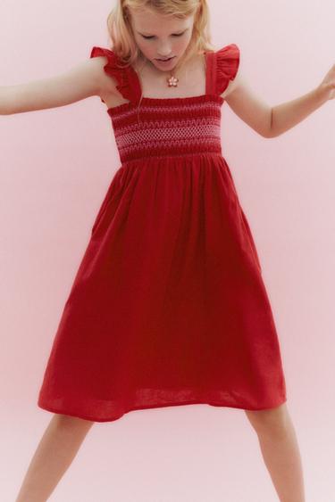 Zara SMOCKED DRESS - Red
