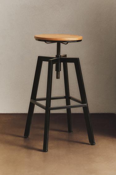 TABOURET DE BAR ROTATIF BOIS ET MÉTAL - Noir de Zara