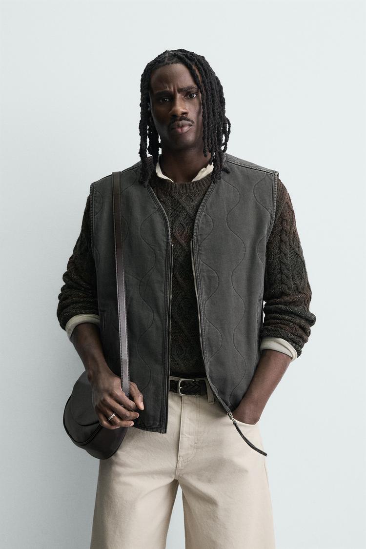 ZARA WASHED TOPSTITCHED WAISTCOAT