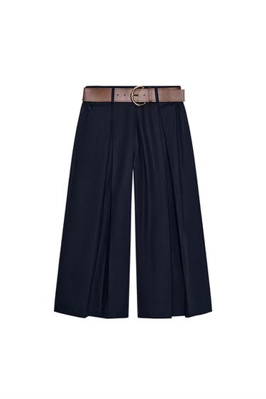 PANTALÓN CULOTTE CINTURÓN - Marino de Zara