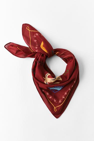 EMBROIDERED PRINTED BANDANNA - Brick by Zara