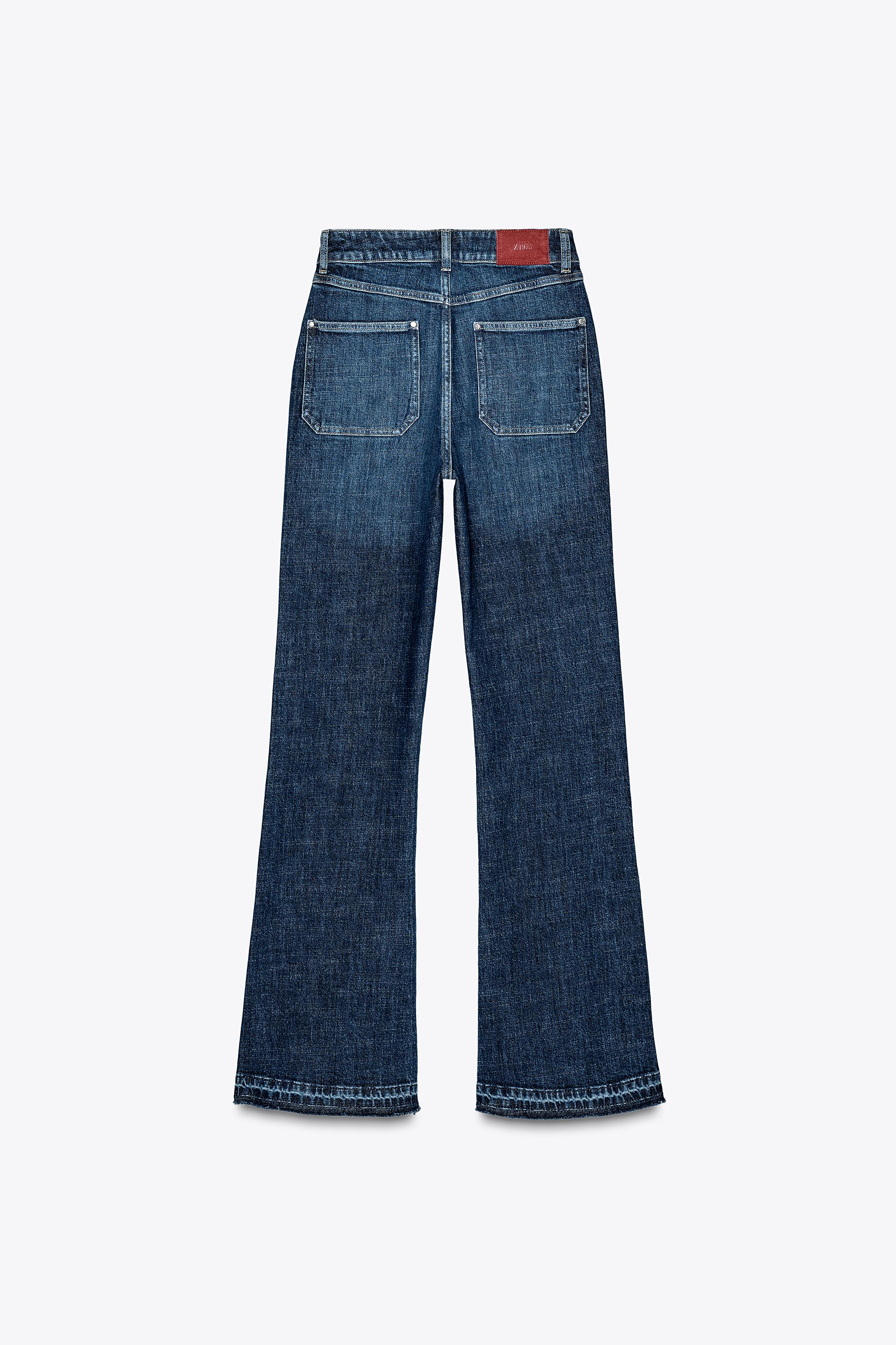 Zara Patchwork Low Rise TRF Boot Cut Jeans Blue UK6 / US2