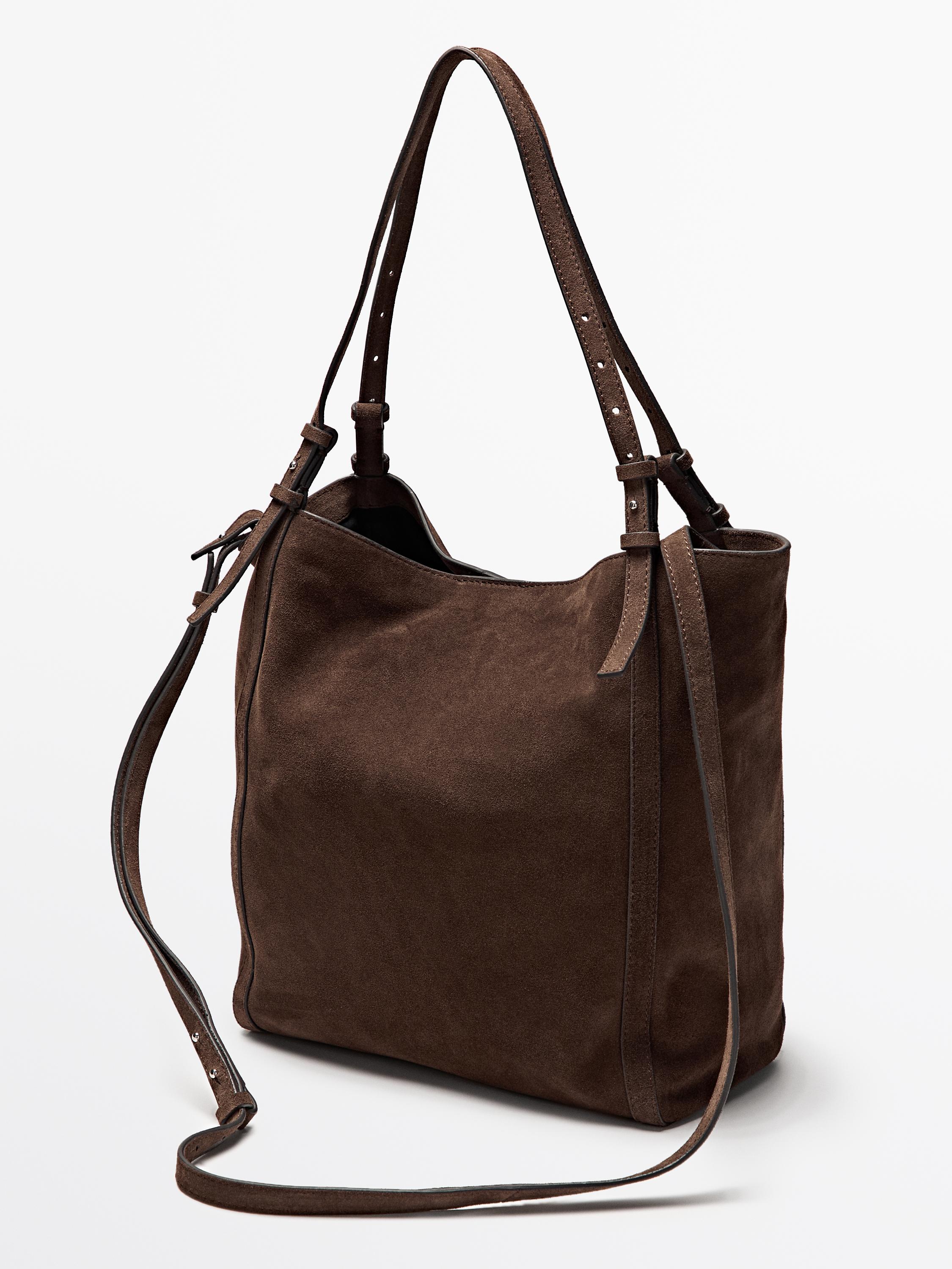 Split suede leather tote bag