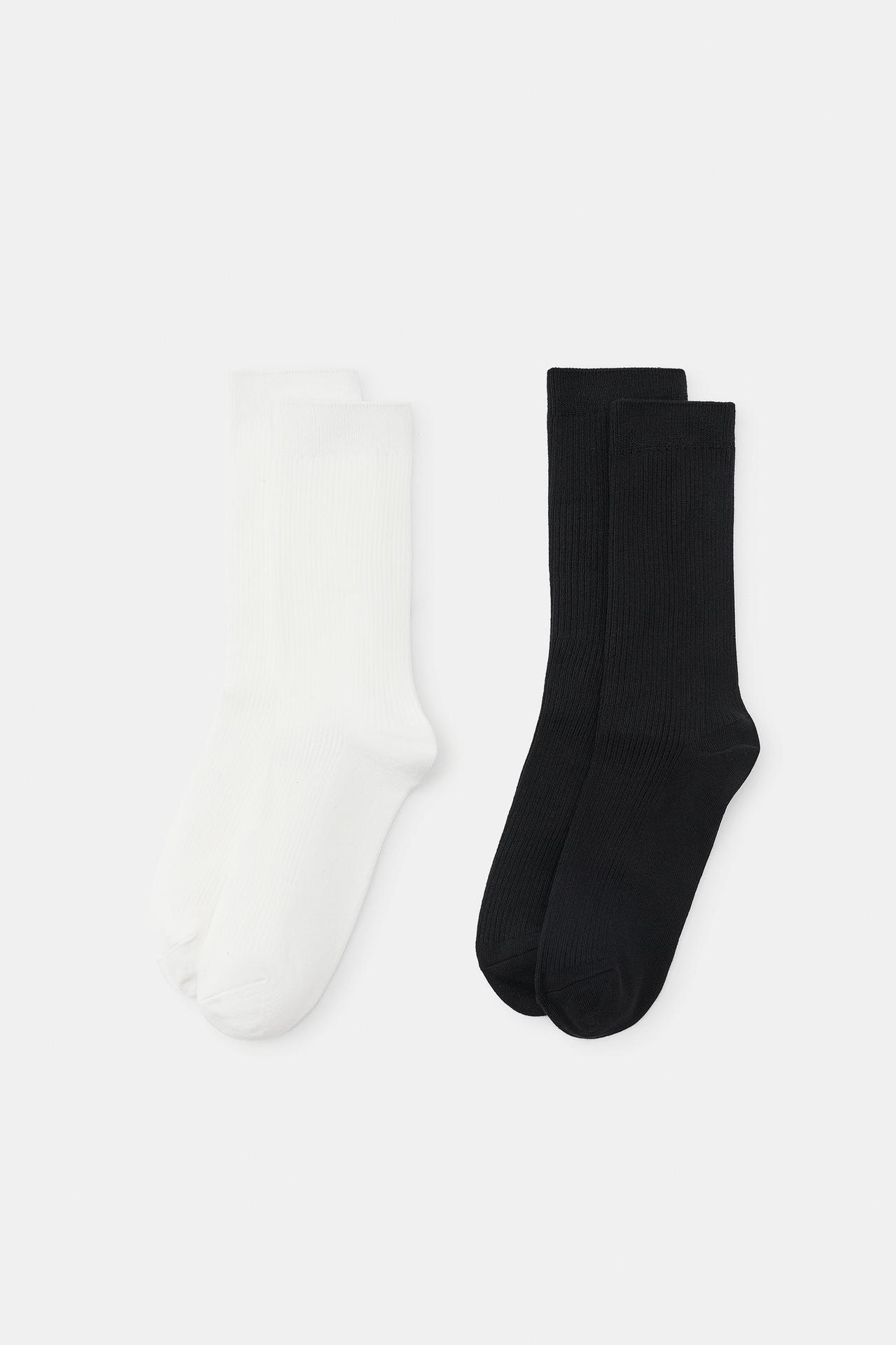 2-PACK RIBBED PLAIN SOCKS — Black