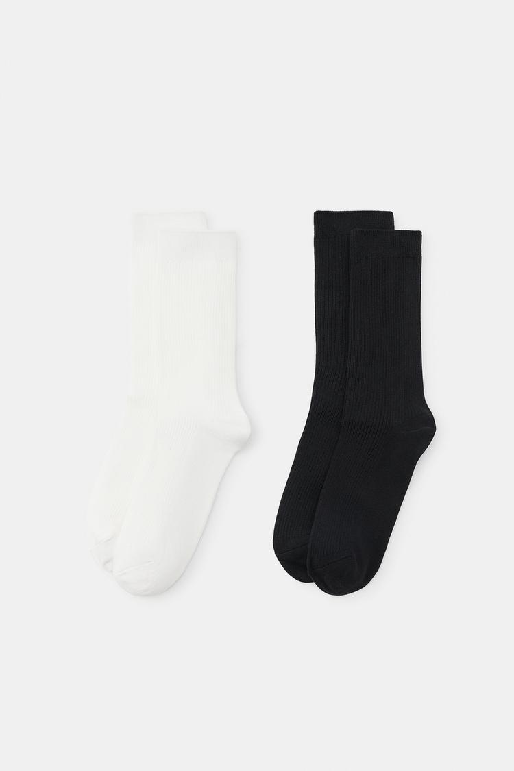 2-PACK RIBBED PLAIN SOCKS — Black