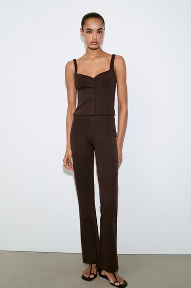 TOP DECOTE CORAÇÃO BOTÕES - Castanho da Zara