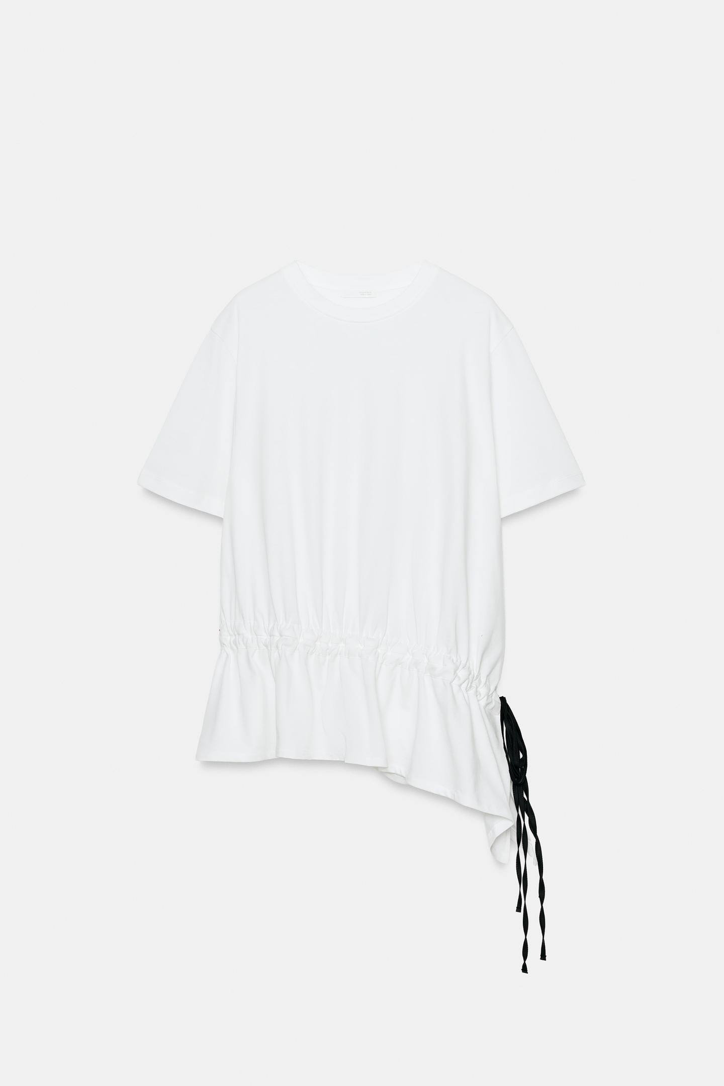 Женская футболка Zara Contrast-Tie, цвет: Белый — фото 5