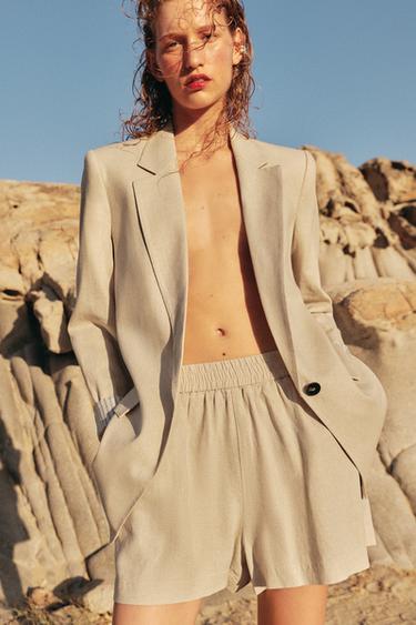 SHORT EN LIN À TAILLE ÉLASTIQUE - Beige clair de Zara