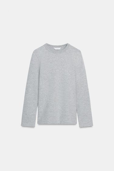 تي شيرت بأكمام طويلة INTERLOCK - رمادي فيجوريه الخاص بـ Zara