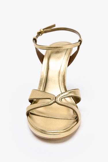 METALLIC-EFFECT HIGH-HEEL SANDALS - Gold by Zara - Image 2