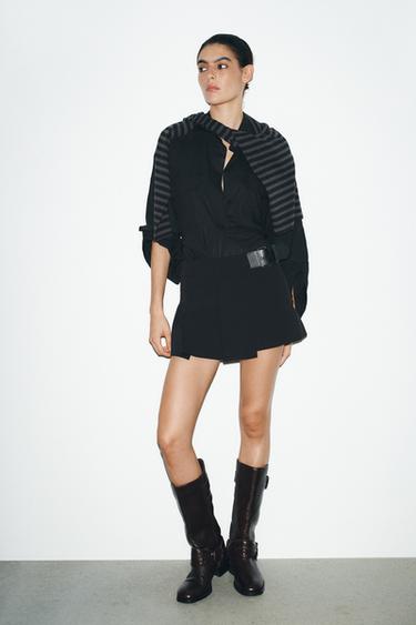 Zara PLEATED BELTED SKORT - Black - Image 0