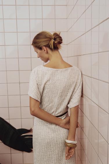 TEXTURED MIDI DRESS WITH BELT - Ecru / Beige by Zara - Image 4