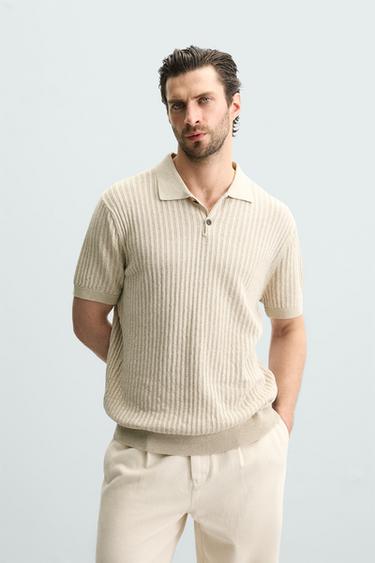 RIB KNIT POLO SHIRT - Light beige by Zara