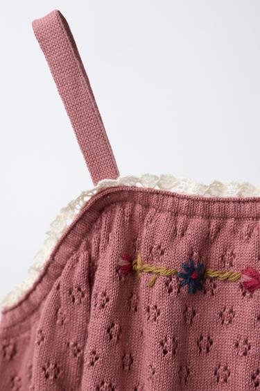 KNIT DRESS WITH EMBROIDERED FLOWERS AND LACE TRIM - Pink by Zara - Image 2