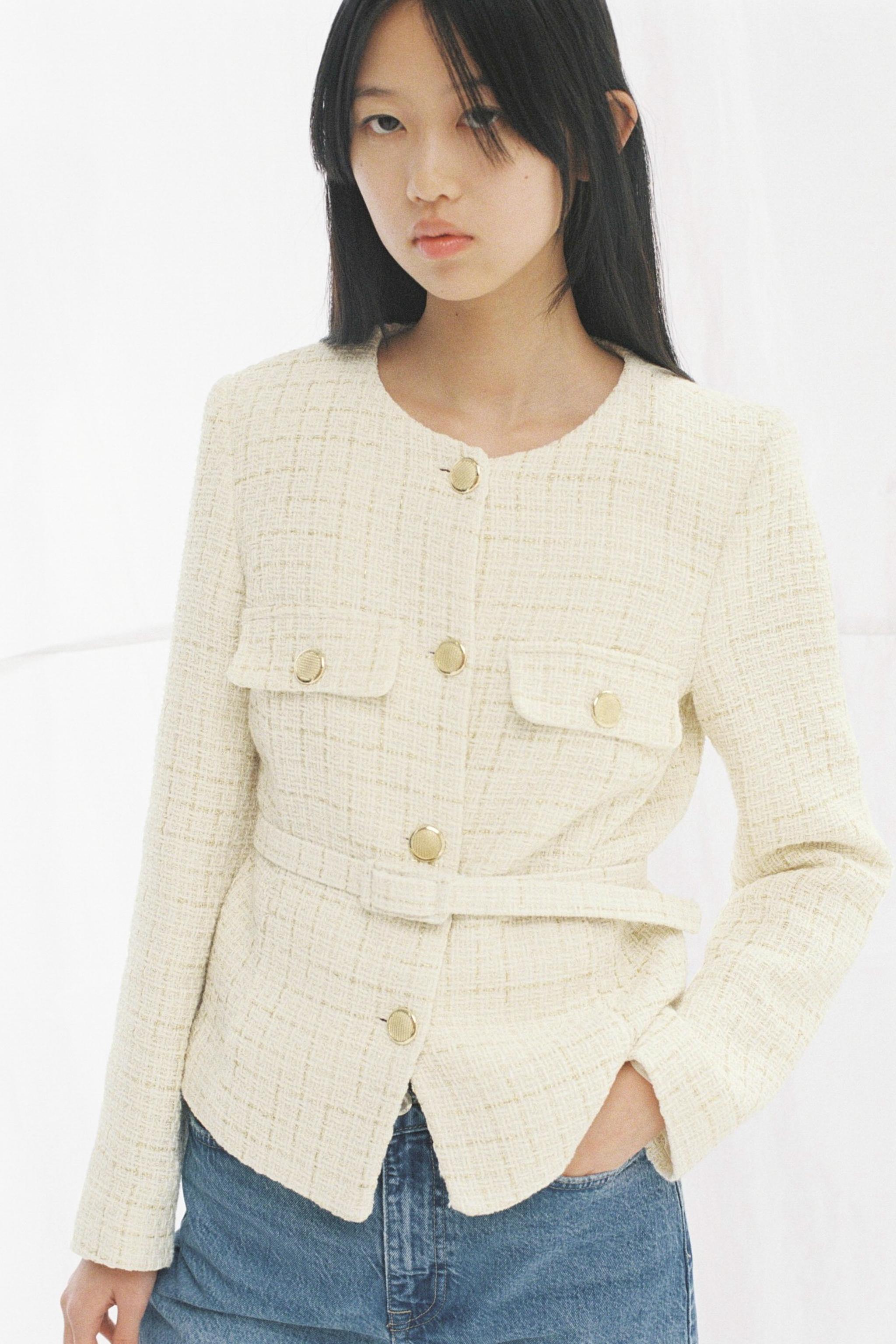 ベルト付きストラクチャーブレザー - エクリュ | ZARA Japan / 日本