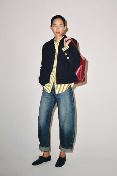 Zara ZW COLLECTION MID-RISE CUFFED BALLOON JEANS - Blue