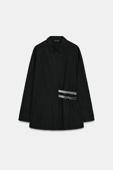 POPLIN SHIRT WITH TABS - Black by Zara - Image 0