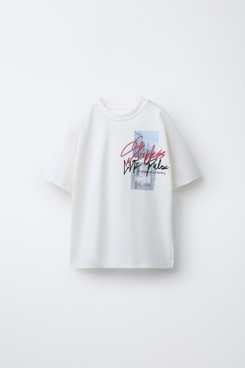 T-shirt Fille Zara Gris Imprimé - Taille 11-12 Ans - Coton 100% - État Excellent